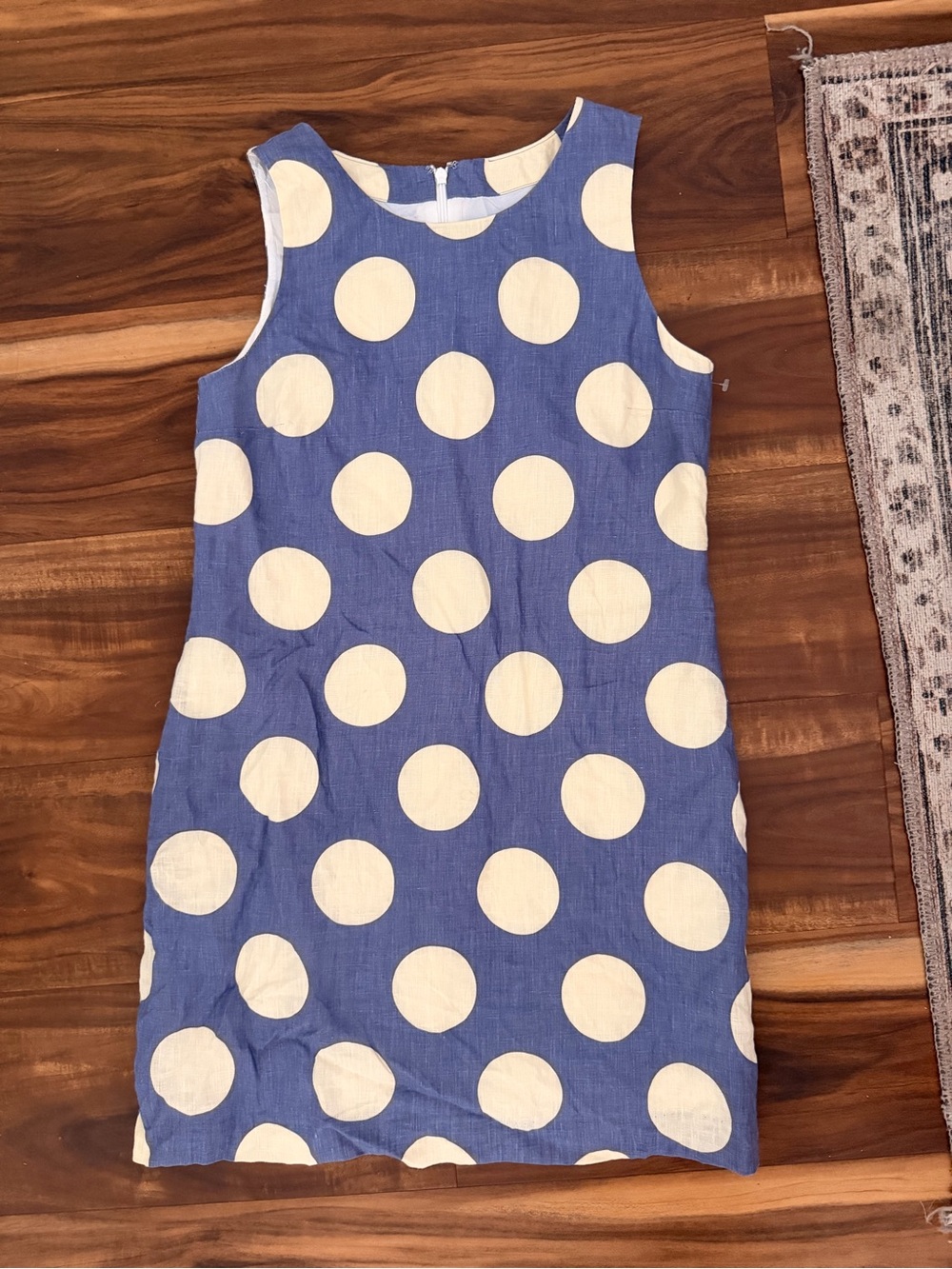 Blue Polka Dot Linen Sleeveless Dress